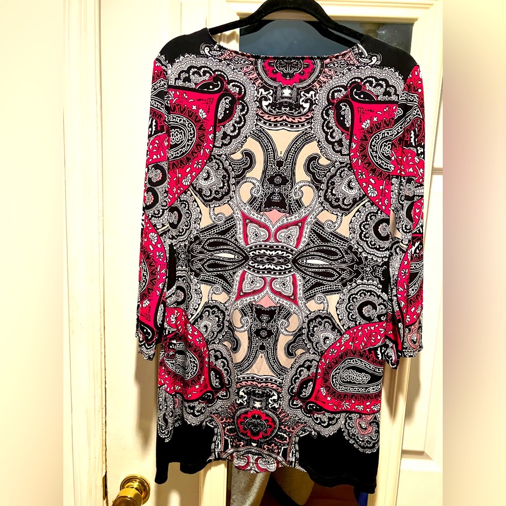 Alfani Women's Petite Large Paisley Tunic or Mini Dress - Black, Pink & White.